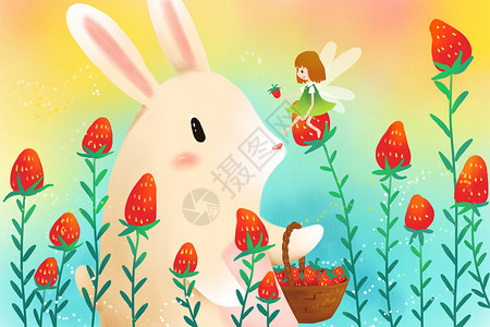 白兔温馨唯美春天壁纸插画