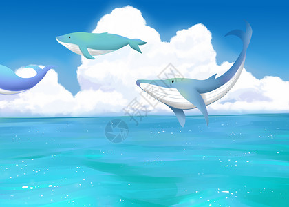 美轮美奂高清壁纸天空中的鲸鱼插画