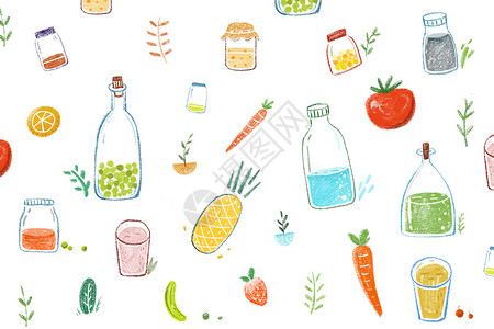 储奶水果和瓶子插画