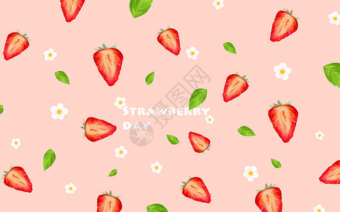 薄荷萌系草莓花草莓薄荷背景素材插画