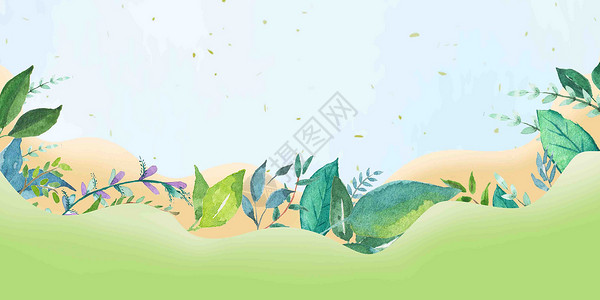 手绘水彩植被春天的背景设计图片