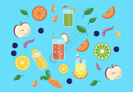每日新鲜蔬菜海报新鲜水果汁元素插画
