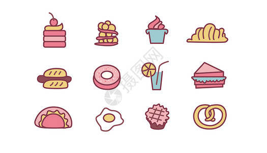 烘焙中素材图标甜点食物插画