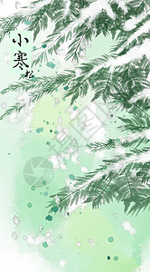 绿色松枝二十四节气小寒插画