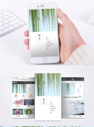 春风杨柳春天日签手机海报配图模板