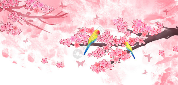 樱花壁纸手绘插画背景图片