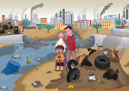 湿地破坏环境污染插画