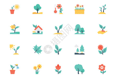 小树花朵植物图标插画