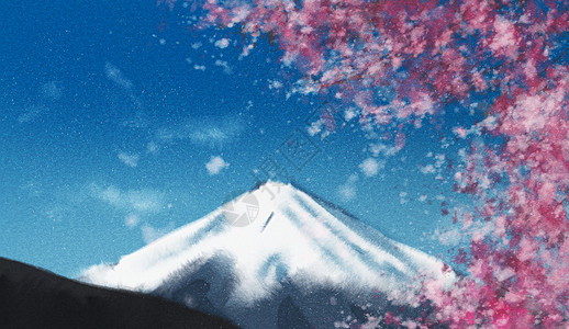 樱花 富士山背景图片