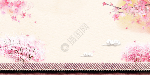 山和太阳粉色樱花设计图片