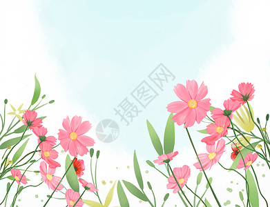 清新水彩花朵手绘水彩绿叶背景插画