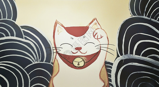 带垫子的招财猫和风招财猫治愈插画插画