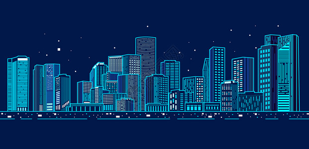 城市建筑线稿都市商务插画