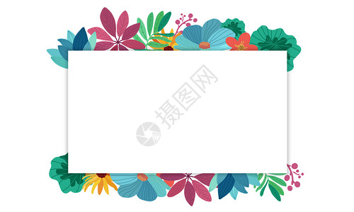 手绘花卉绿叶装饰框图片