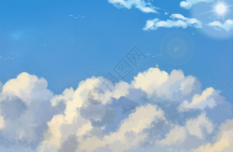 多云天空鸟飞纸飞机与云插画