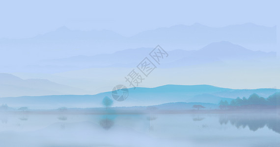 航拍湖景水墨山水背景设计图片