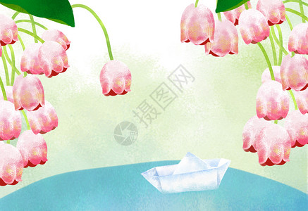 铃兰花和纸船背景图片