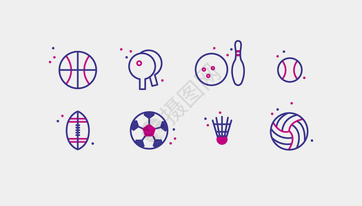 乒乓球羽毛球球类运动图标icon插画