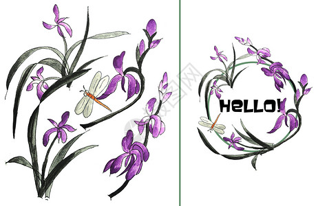 兰花设计素材手绘水彩兰花插画