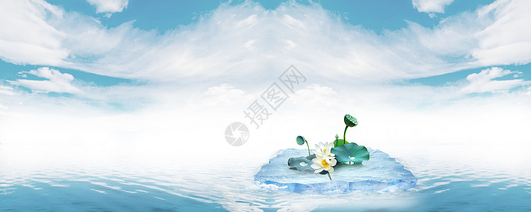 水中荷叶化妆品banner背景设计图片