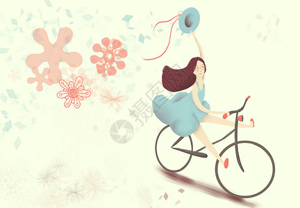 自行车鲜花气球春天来了插画
