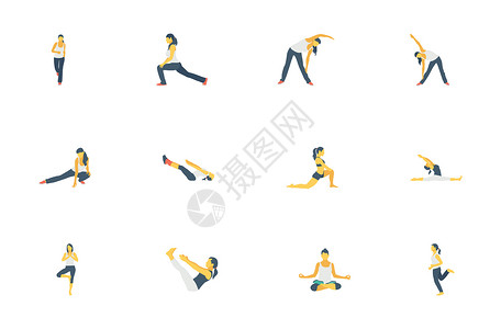 健身剪影素材瑜伽运动人物插画