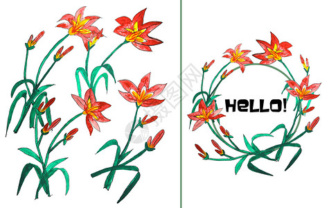 百合边框手绘水彩花朵插画