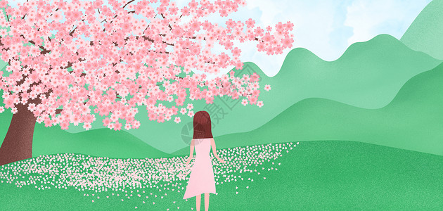 春天山上樱花背景图片