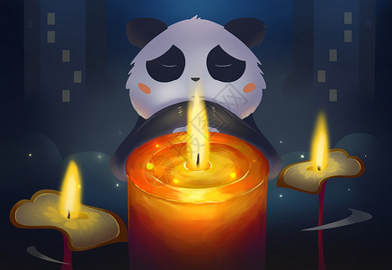 熊猫默哀祈祷插画图片