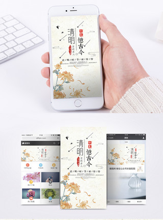 插画中式中国风清明时节手机海报配图模板