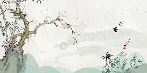 手绘中国风亭子清明节设计图片