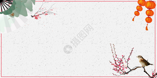 樱花和麻雀复古纹理古风背景设计图片