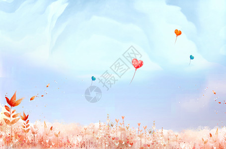 花卉花丛剪影飞舞的气球唯美设计图片