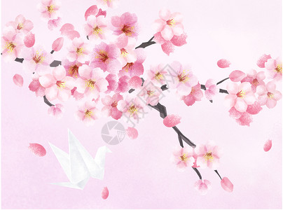 小纸鹤樱花和纸鹤插画