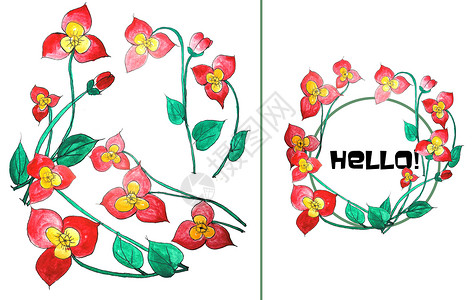 兰花边框手绘水彩花朵插画