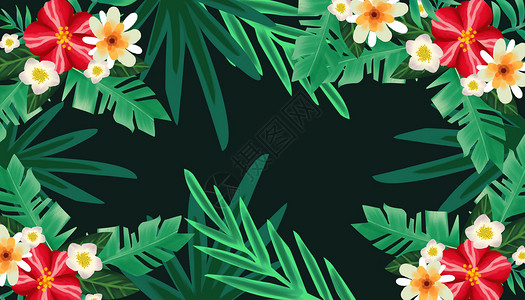 热带植物边框清新花卉背景插画