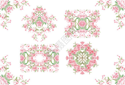 水彩粉色海棠花边组合素材高清图片