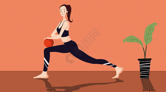 美女健身房瑜伽锻炼插画