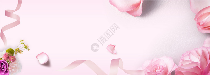 节日粉红色丝带护肤品背景设计图片