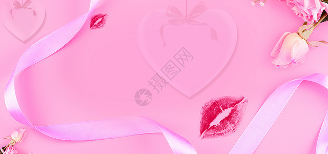 玫瑰口红海报粉色背景设计图片