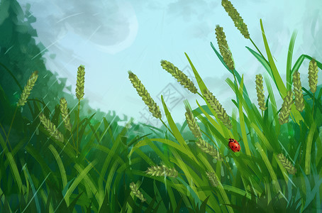 红色杂草节气谷雨-春的雨言插画