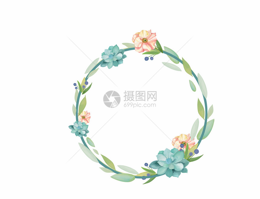 小清新水彩花朵花环图片