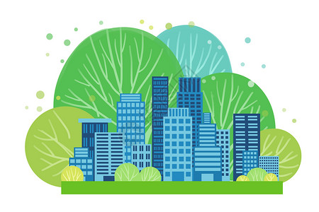 家园互动绿色城市风景插画