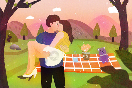 春日野餐的情侣背景图片