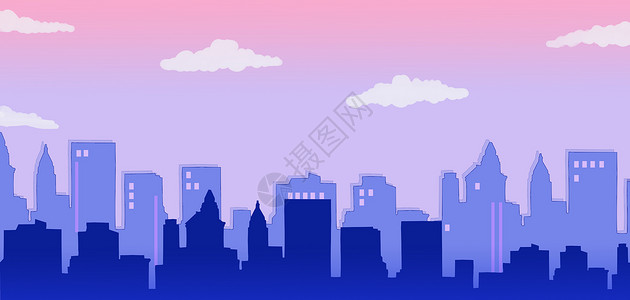 城市建筑紫色城市剪影高清图片
