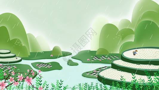 水稻手绘谷雨插画
