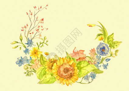 黄色向日葵边框花环装饰边框插画