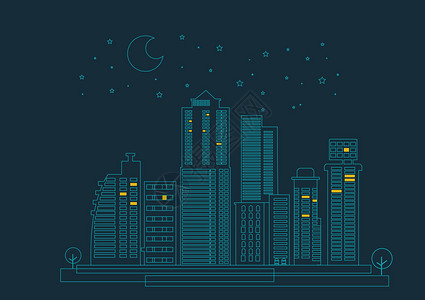 ps素材现代夜晚的城市建筑插画