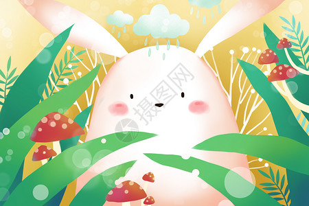 白兔温馨春天兔子可爱壁纸插画