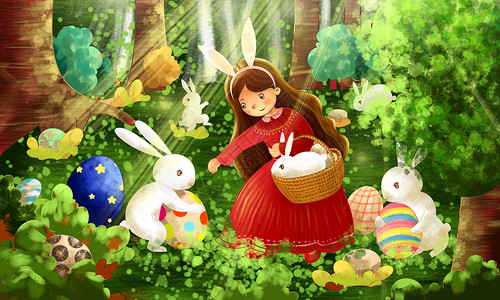 复活节的兔子和彩蛋高清图片